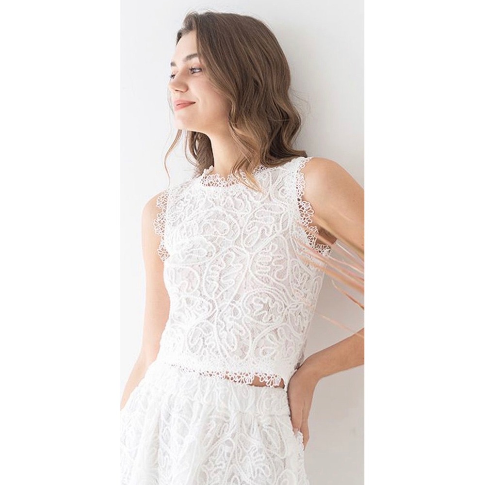 Chicwish Diva Full Lace White Crop Top Zipper Back L Bridal